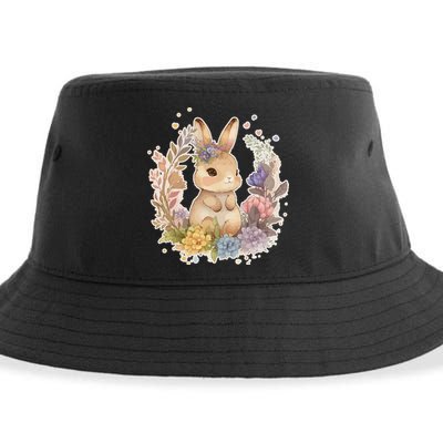 Cute Springtime Floral Baby Bunny Rabbit Sustainable Bucket Hat