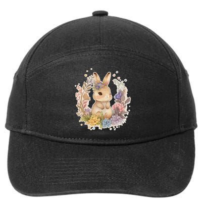Cute Springtime Floral Baby Bunny Rabbit 7-Panel Snapback Hat