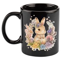 Cute Springtime Floral Baby Bunny Rabbit 11oz C Handle Ceramic Mug