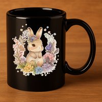 Cute Springtime Floral Baby Bunny Rabbit 11oz C Handle Ceramic Mug