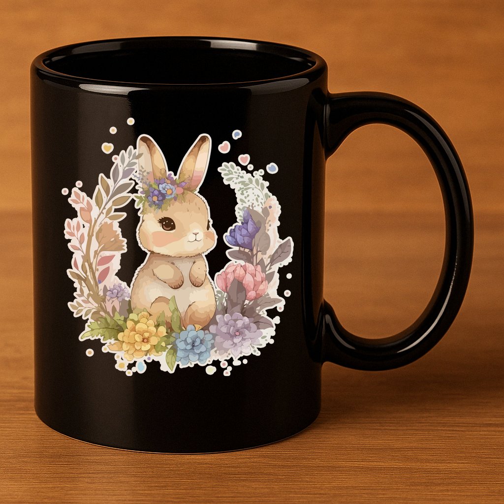 Cute Springtime Floral Baby Bunny Rabbit 11oz C Handle Ceramic Mug