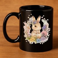 Cute Springtime Floral Baby Bunny Rabbit 11oz C Handle Ceramic Mug