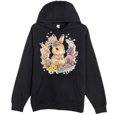 Cute Springtime Floral Baby Bunny Rabbit Premium Pullover Hoodie