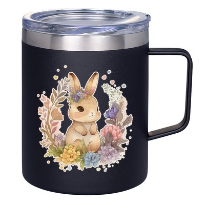 Cute Springtime Floral Baby Bunny Rabbit 12oz Stainless Steel Coffee Mug