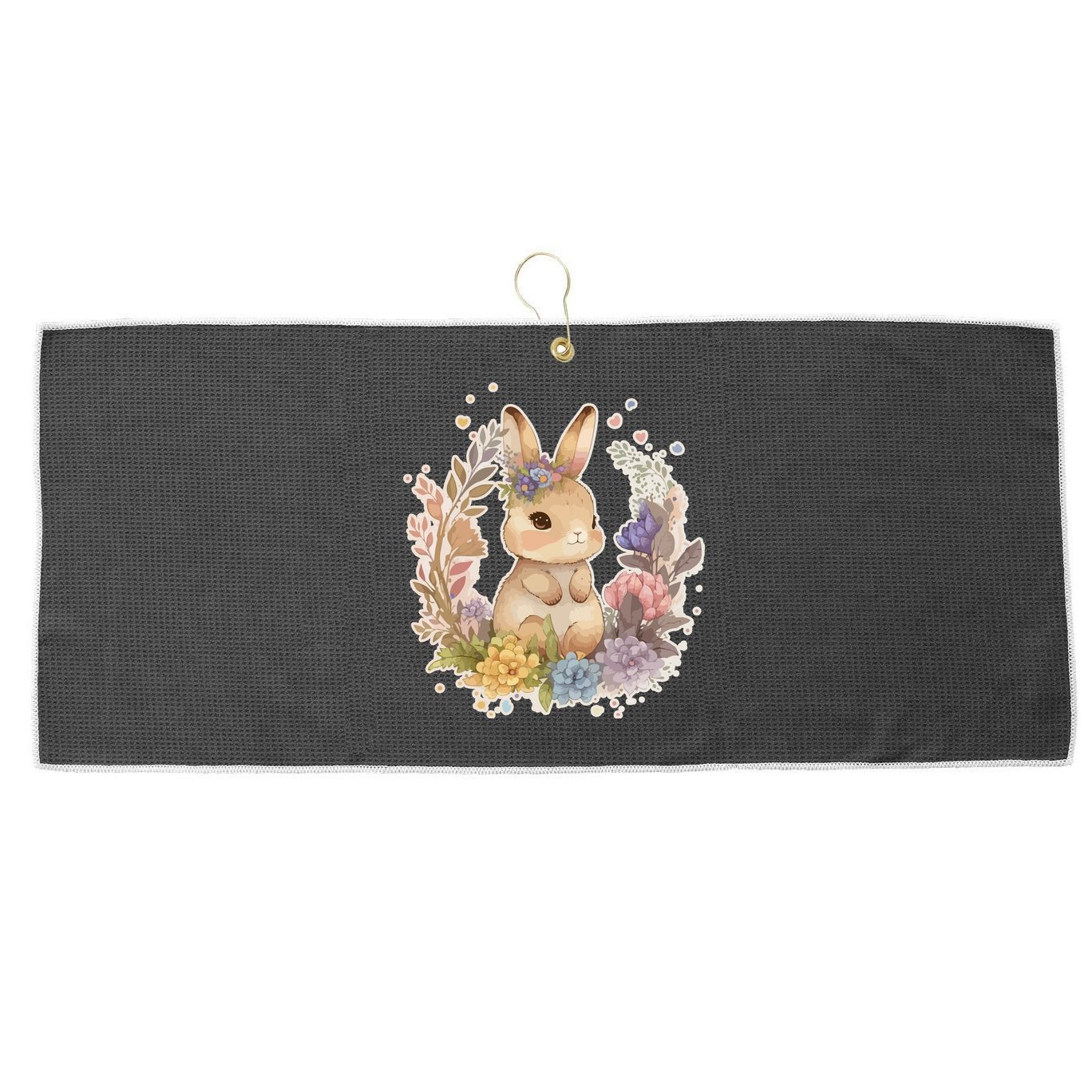 Cute Springtime Floral Baby Bunny Rabbit Large Microfiber Waffle Golf Towel