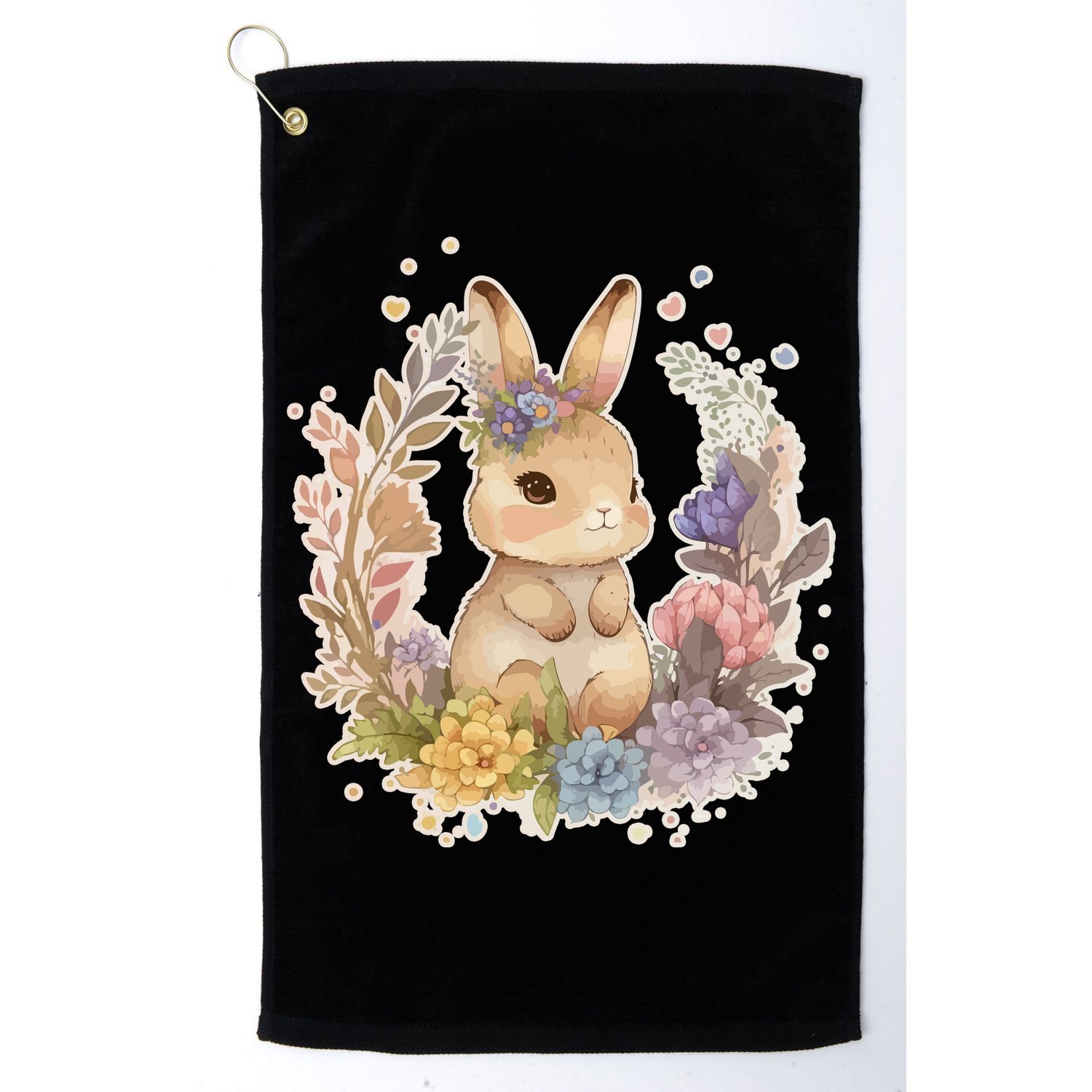 Cute Springtime Floral Baby Bunny Rabbit Golf Towel