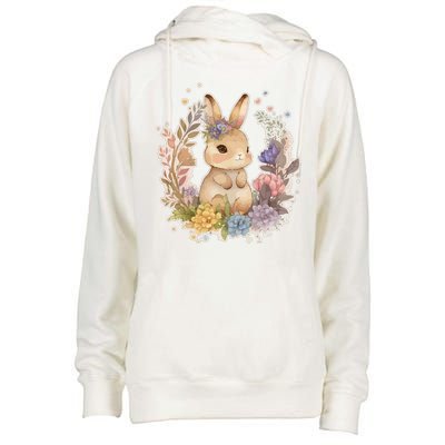 Cute Springtime Floral Baby Bunny Rabbit Womens Funnel Neck Pullover Hood