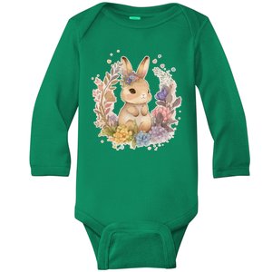 Cute Springtime Floral Baby Bunny Rabbit Baby Long Sleeve Bodysuit