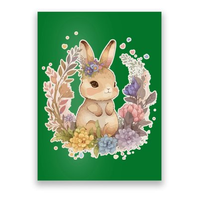 Cute Springtime Floral Baby Bunny Rabbit Poster