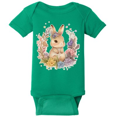 Cute Springtime Floral Baby Bunny Rabbit Baby Bodysuit