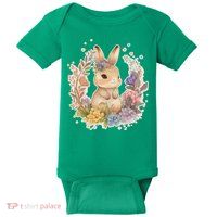 Cute Springtime Floral Baby Bunny Rabbit Baby Bodysuit