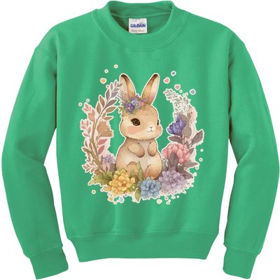 Cute Springtime Floral Baby Bunny Rabbit Kids Sweatshirt
