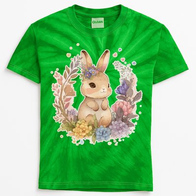 Cute Springtime Floral Baby Bunny Rabbit Kids Tie-Dye T-Shirt