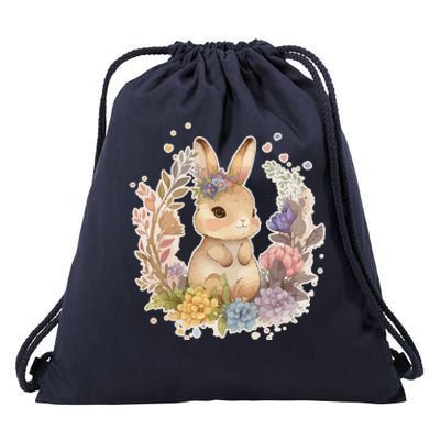 Cute Springtime Floral Baby Bunny Rabbit Drawstring Bag