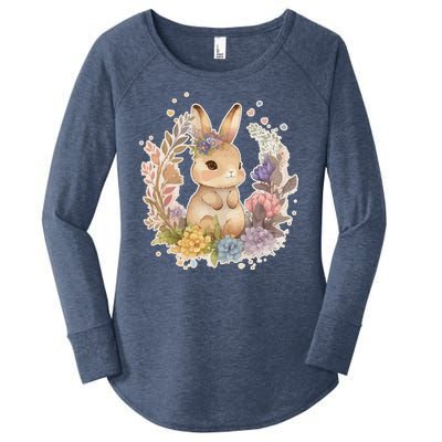 Cute Springtime Floral Baby Bunny Rabbit Women's Perfect Tri Tunic Long Sleeve Shirt