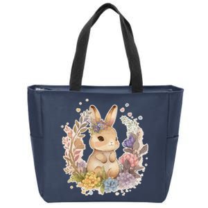 Cute Springtime Floral Baby Bunny Rabbit Zip Tote Bag