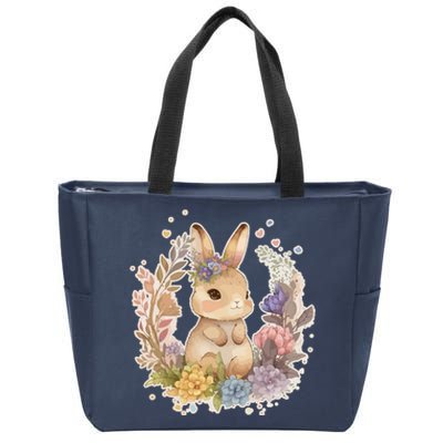 Cute Springtime Floral Baby Bunny Rabbit Zip Tote Bag