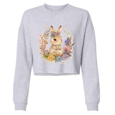 Cute Springtime Floral Baby Bunny Rabbit Cropped Pullover Crew