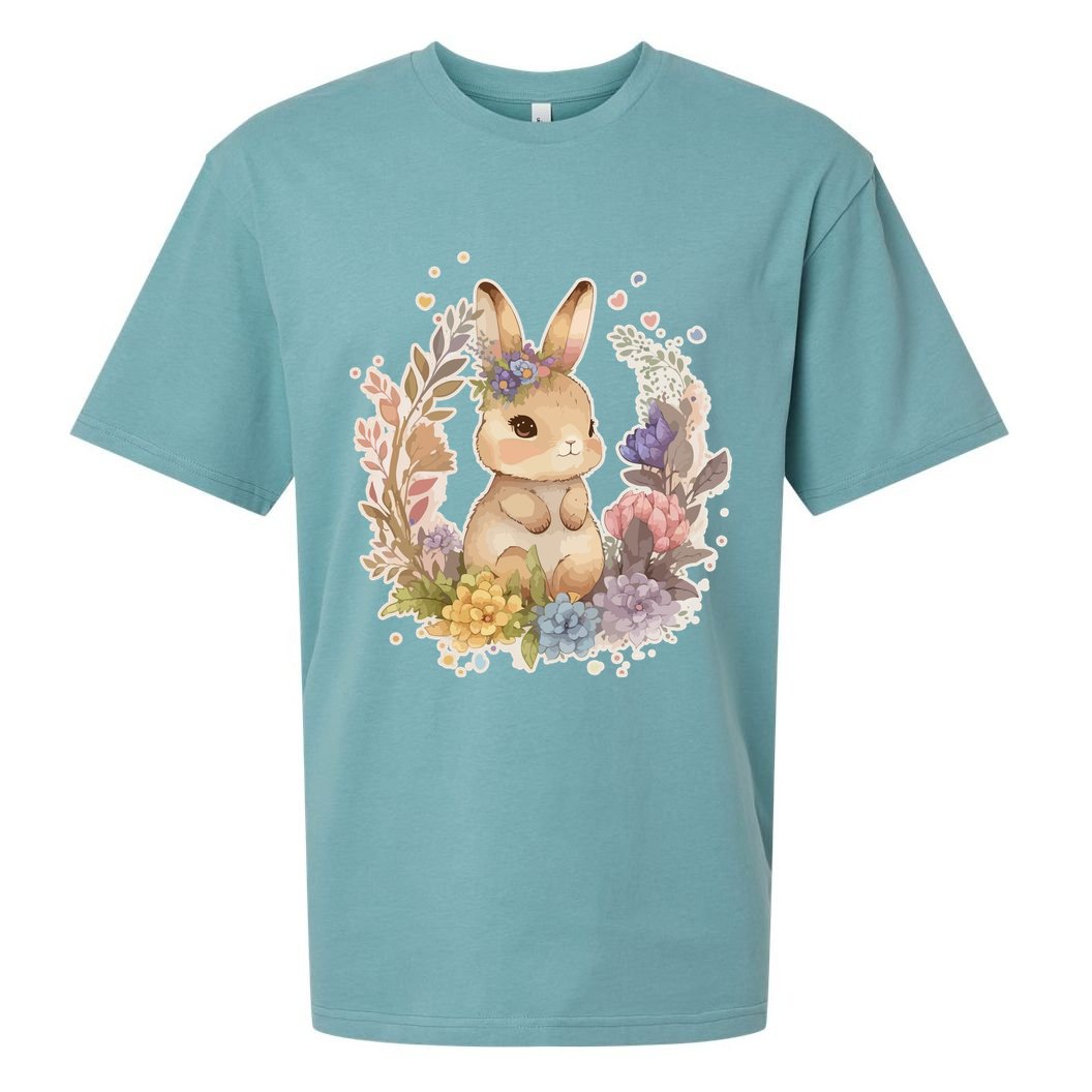 Cute Springtime Floral Baby Bunny Rabbit Sueded Cloud Jersey T-Shirt
