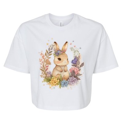 Cute Springtime Floral Baby Bunny Rabbit Bella+Canvas Jersey Crop Tee