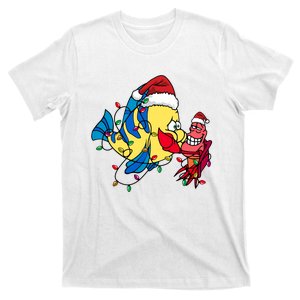 Cute Santa Flounder And Sebastian Christmas Lightslittle Mermaid T-Shirt