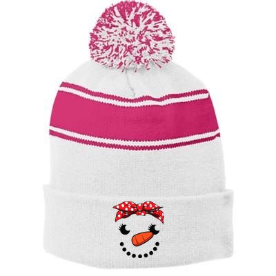 Cutest Snowman Face Christmas Costume Xmas Stripe Pom Pom Beanie