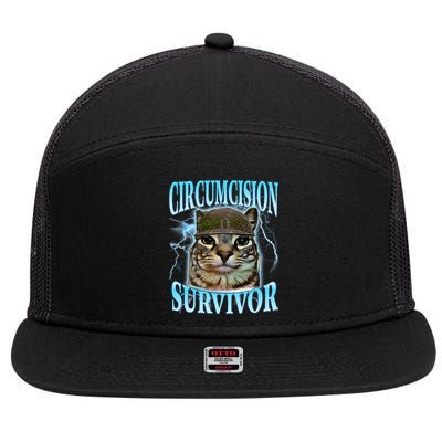 Circumcision Survivor Funny Oddly Specific Cat Meme Cats 7 Panel Mesh Trucker Snapback Hat