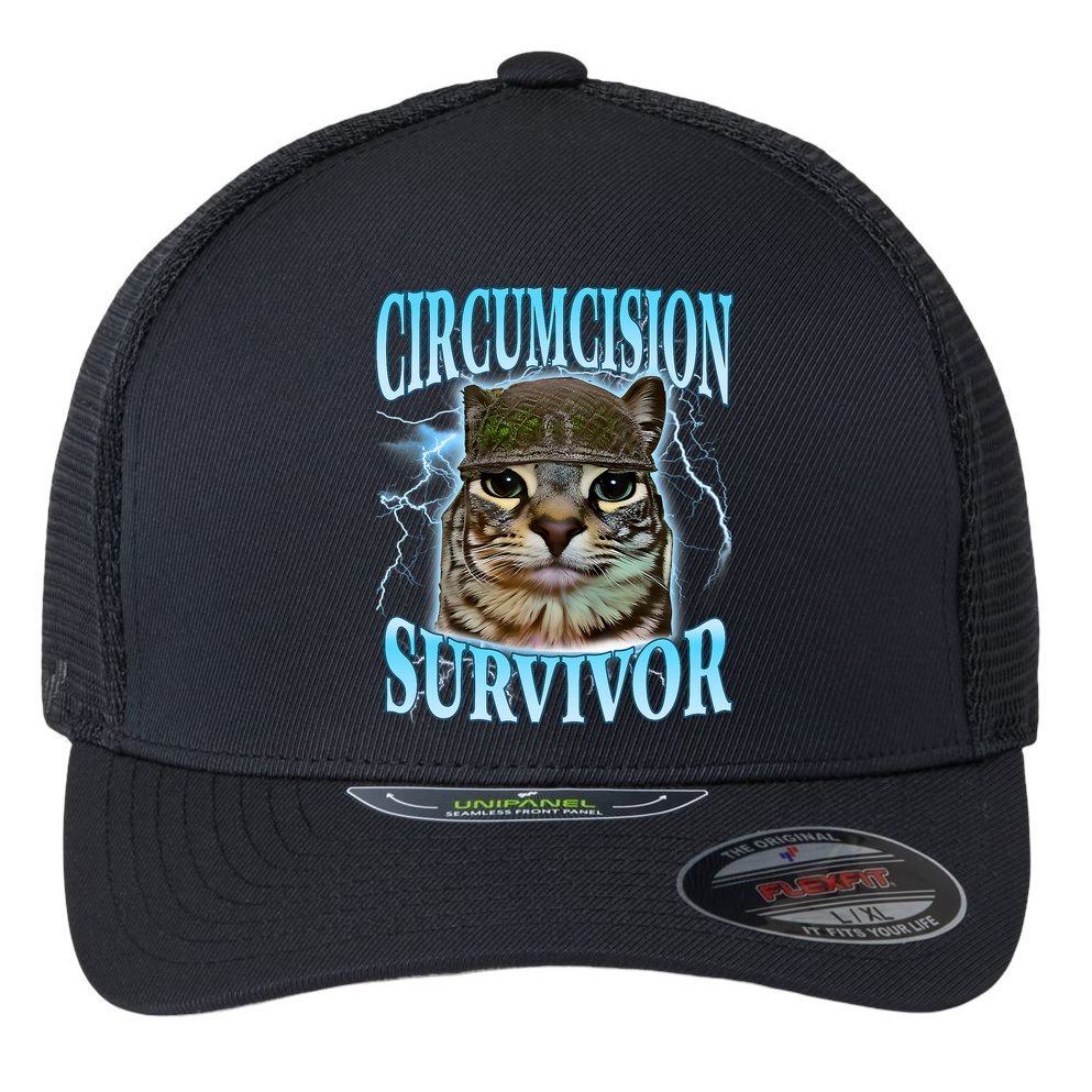 Circumcision Survivor Funny Oddly Specific Cat Meme Cats Flexfit Unipanel Trucker Cap