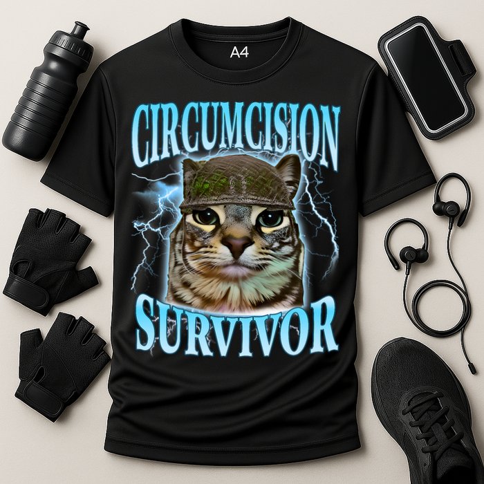 Circumcision Survivor Funny Oddly Specific Cat Meme Cats Cooling Performance Crew T-Shirt