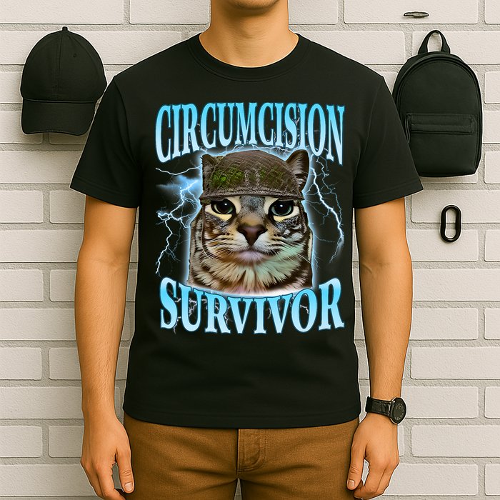 Circumcision Survivor Funny Oddly Specific Cat Meme Cats T-Shirt