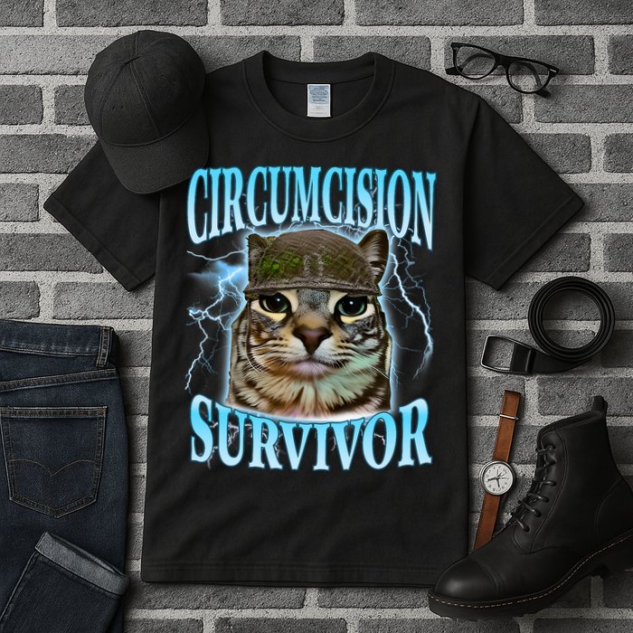 Circumcision Survivor Funny Oddly Specific Cat Meme Cats Tall T-Shirt