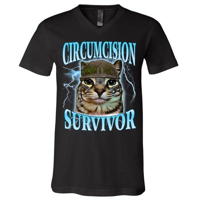Circumcision Survivor Funny Oddly Specific Cat Meme Cats V-Neck T-Shirt