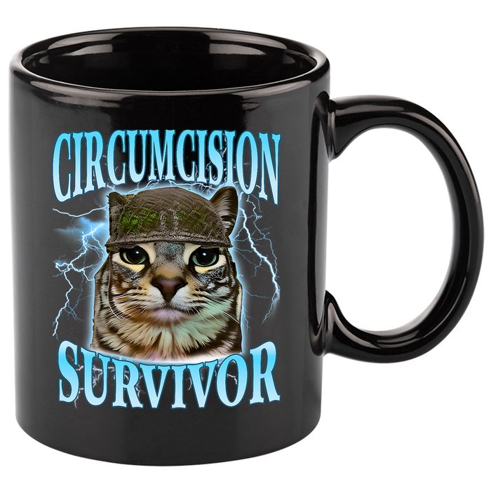 Circumcision Survivor Funny Oddly Specific Cat Meme Cats 11oz C Handle Ceramic Mug