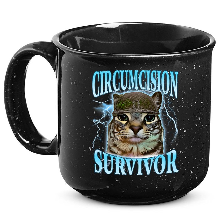 Circumcision Survivor Funny Oddly Specific Cat Meme Cats 15oz Campfire Ceramic Mug