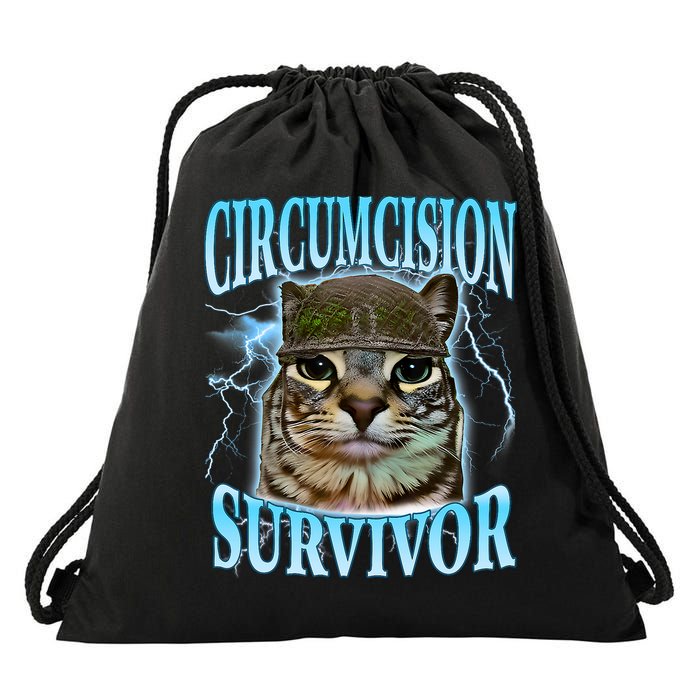 Circumcision Survivor Funny Oddly Specific Cat Meme Cats Drawstring Bag