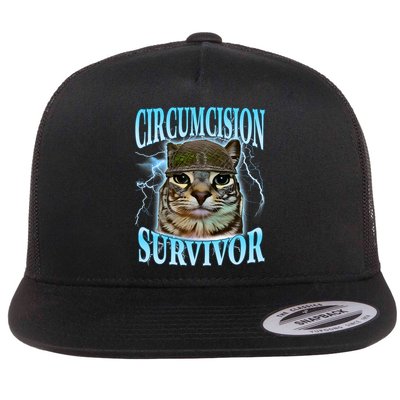 Circumcision Survivor Funny Oddly Specific Cat Meme Cats Flat Bill Trucker Hat