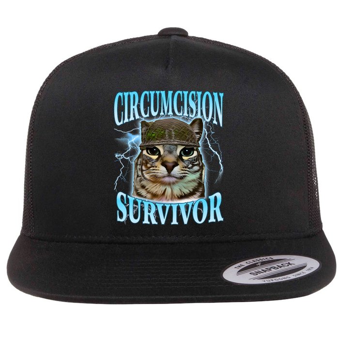 Circumcision Survivor Funny Oddly Specific Cat Meme Cats Flat Bill Trucker Hat