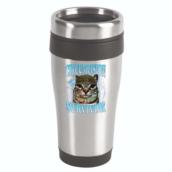 Circumcision Survivor Funny Oddly Specific Cat Meme Cats 16oz Travel Tumbler