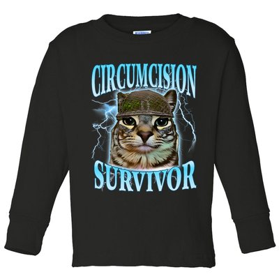 Circumcision Survivor Funny Oddly Specific Cat Meme Cats Toddler Long Sleeve Shirt