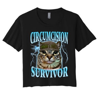 Circumcision Survivor Funny Oddly Specific Cat Meme Cats Women's Crop Top Tee