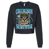 Circumcision Survivor Funny Oddly Specific Cat Meme Cats Cropped Pullover Crew