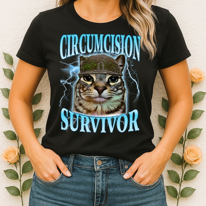 Circumcision Survivor Funny Oddly Specific Cat Meme Cats Womens T-Shirt