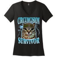 Circumcision Survivor Funny Oddly Specific Cat Meme Cats Women's V-Neck T-Shirt