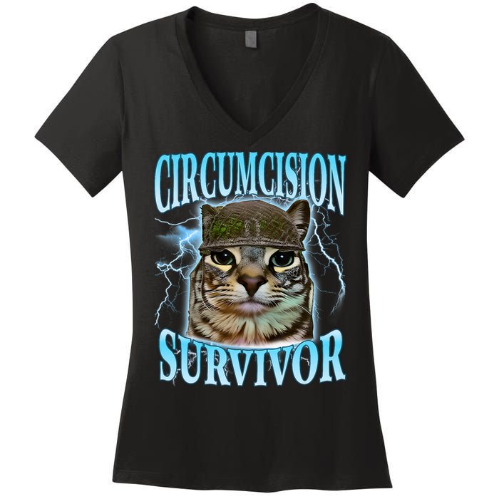 Circumcision Survivor Funny Oddly Specific Cat Meme Cats Women's V-Neck T-Shirt