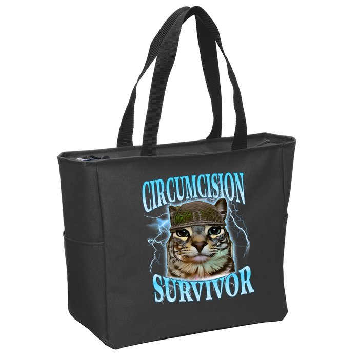 Circumcision Survivor Funny Oddly Specific Cat Meme Cats Zip Tote Bag