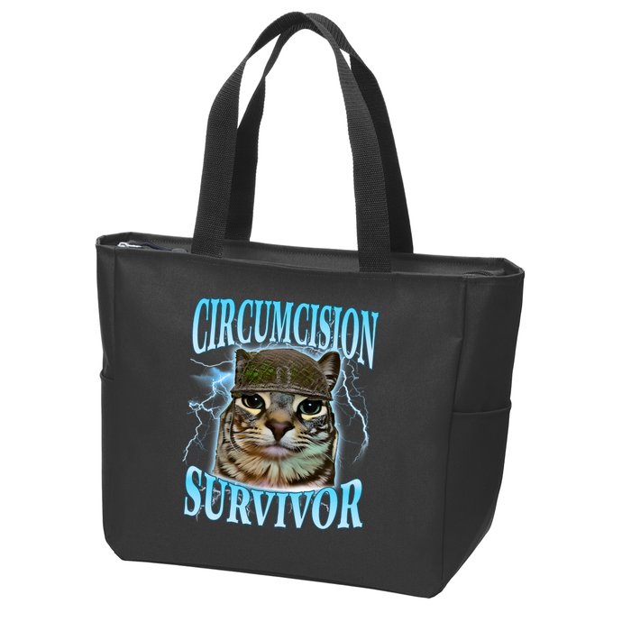 Circumcision Survivor Funny Oddly Specific Cat Meme Cats Zip Tote Bag