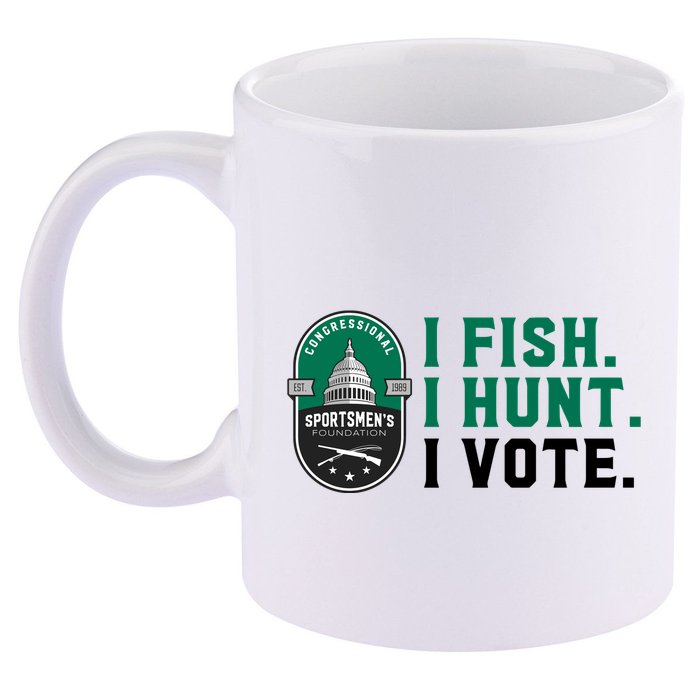 Congressional SportsmenS Foundation I Fish I Hunt I Vote 11oz C Handle Ceramic Mug