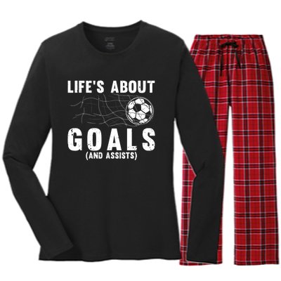 Cool Soccer For Soccer Lovers Player Football Goal Women's Long Sleeve Flannel Pajama Set 