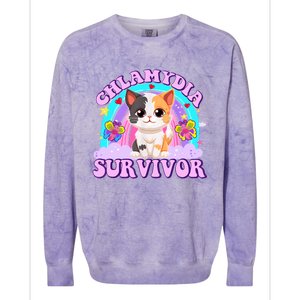 Chlamydia Survivor Funny Cat Sarcastic Inappropriate Colorblast Crewneck Sweatshirt