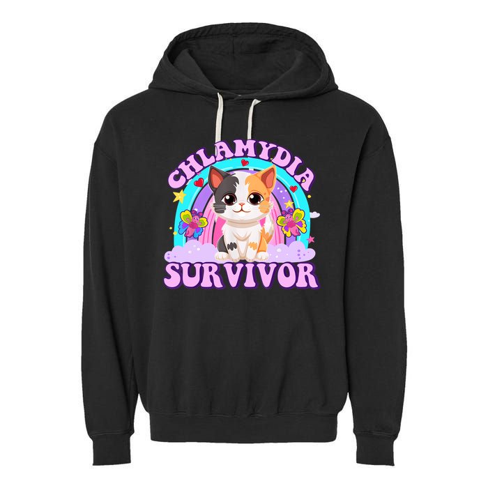 Chlamydia Survivor Funny Cat Sarcastic Inappropriate Garment-Dyed Fleece Hoodie